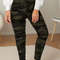 Women's Plus Size Leggings, Super Elastic Camo, Military Green Cropped Pants, Soft Sports Outerwear