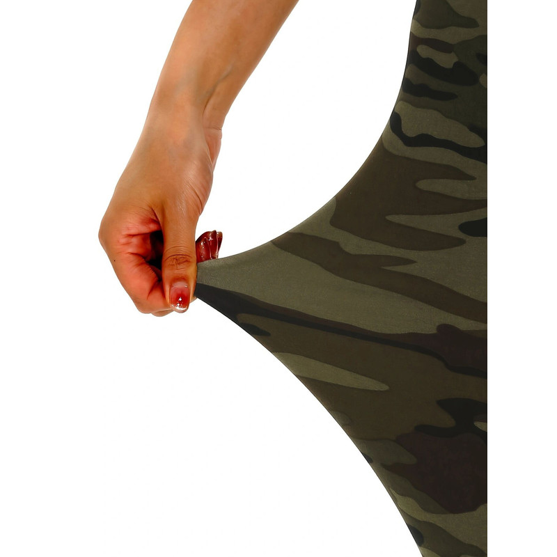 Women's Plus Size Leggings, Super Elastic Camo, Military Green Cropped Pants, Soft Sports Outerwear