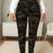 Women's Plus Size Leggings, Super Elastic Camo, Military Green Cropped Pants, Soft Sports Outerwear