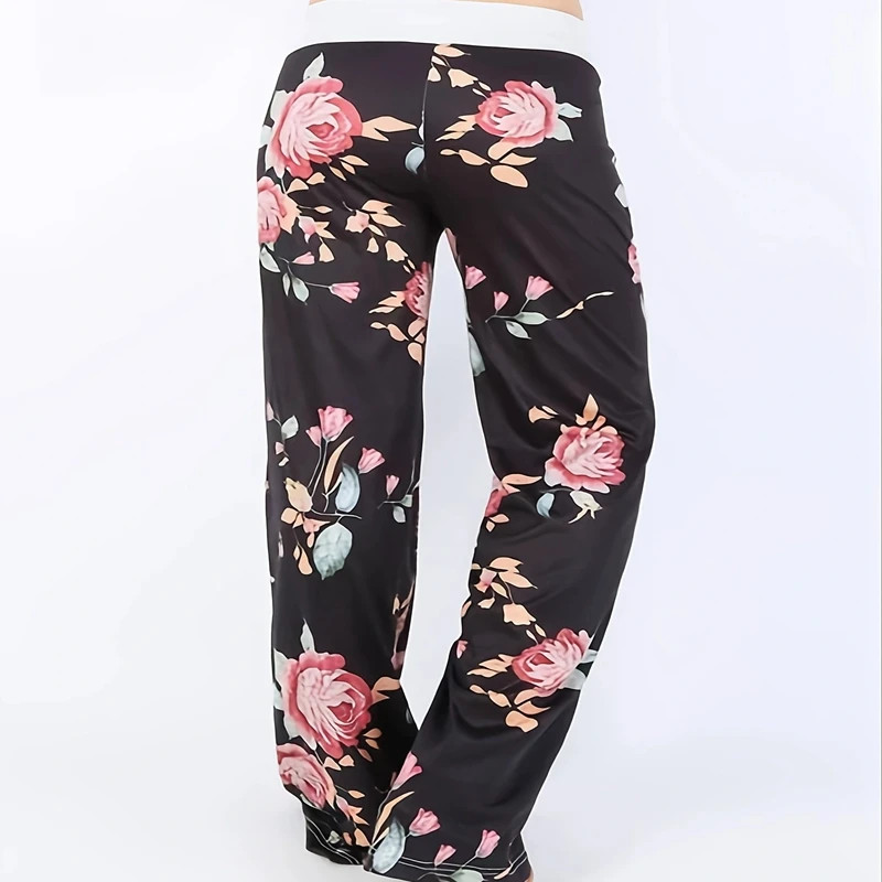 Women's Printed Wide Leg Pants, Loose and Comfortable Yoga Pants with Drawstring, Casual Comfort Wear