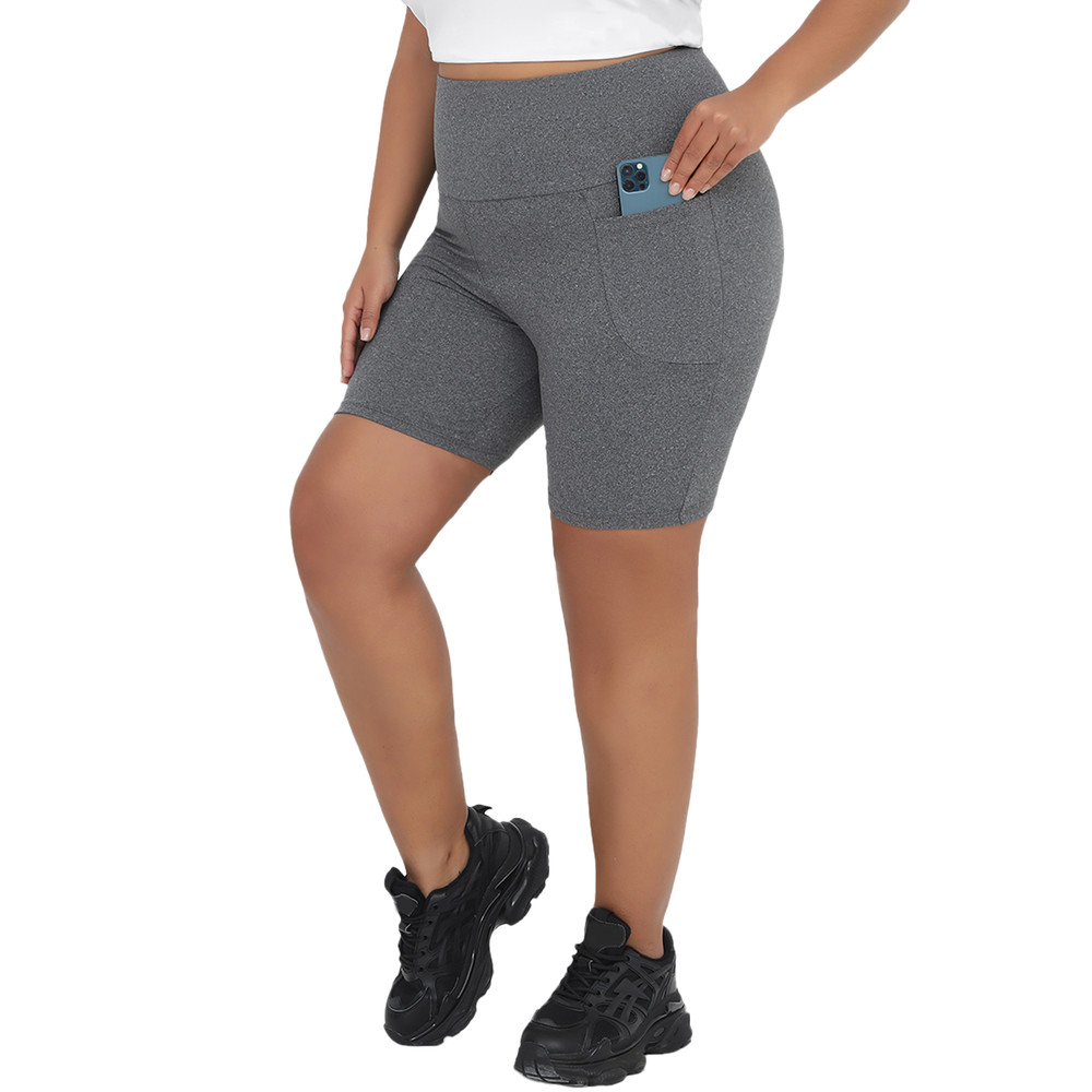 Plus Size Biker Shorts, High Waisted with Pockets, Super Soft Tummy Control, No See Through, for Womens Workout, Running