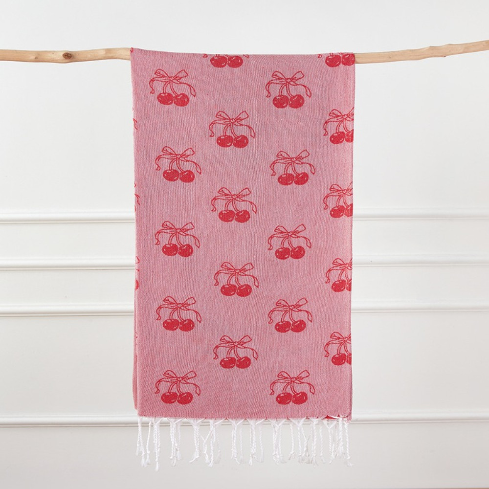 Turkish Bath Towel, Cherry Bow Beach Towel, Quick Drying, Fringed, for Sauna and Children