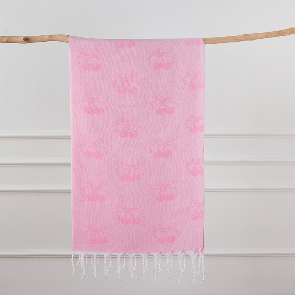 Turkish Bath Towel, Cherry Bow Beach Towel, Quick Drying, Fringed, for Sauna and Children