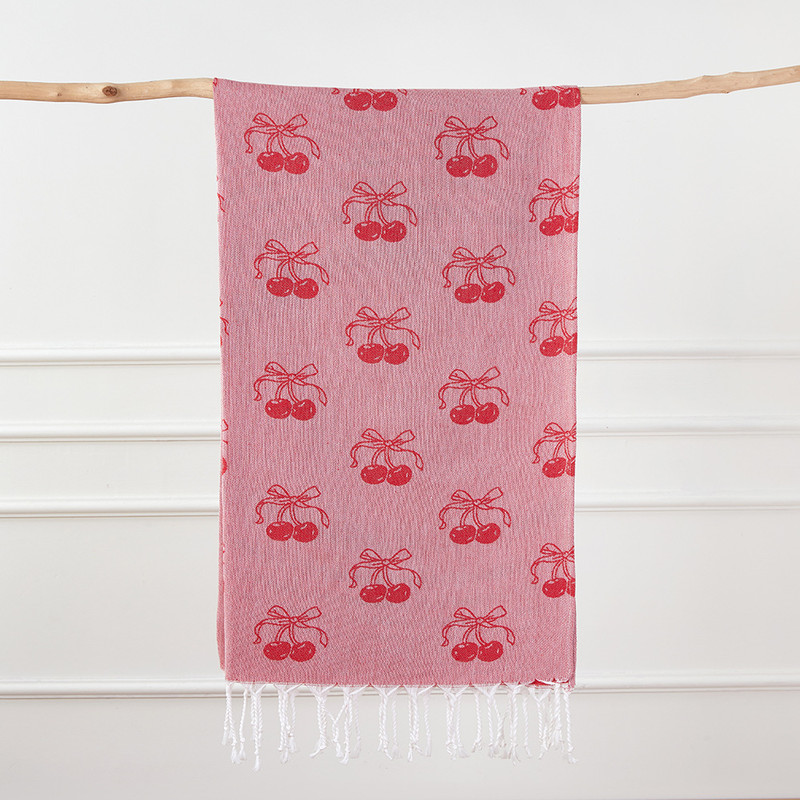 Turkish Bath Towel, Cherry Bow Beach Towel, Quick Drying, Fringed, for Sauna and Children