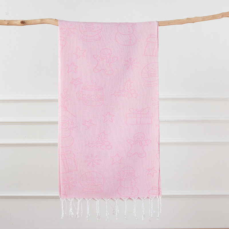 Turkish Bath Towel, Cherry Bow Beach Towel, Quick Drying, Fringed, for Sauna and Children