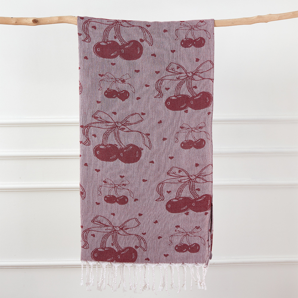 Turkish Bath Towel, Cherry Bow Beach Towel, Quick Drying, Fringed, for Sauna and Children