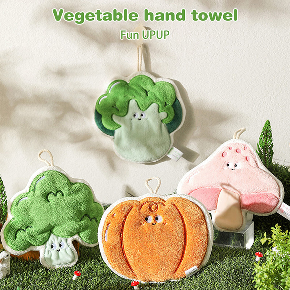 Cartoon Vegetable Hand Towel Super Absorbent Quick Dry Wipe Handkerchief With Hanging Loop 2