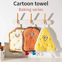quick dry kitchen hand towel, cute cartoon hanging towel, three layer thickened coral flannel wipe