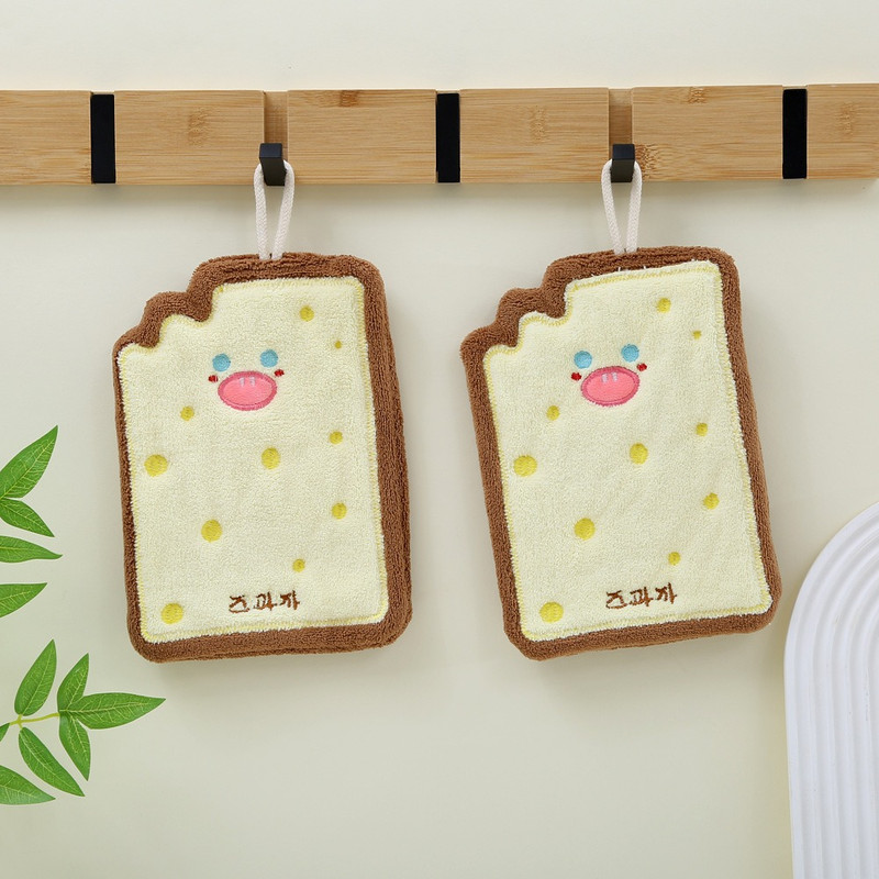 Quick Dry Kitchen Hand Towel, Cute Cartoon Hanging Towel, Three Layer Thickened Coral Flannel Wipe