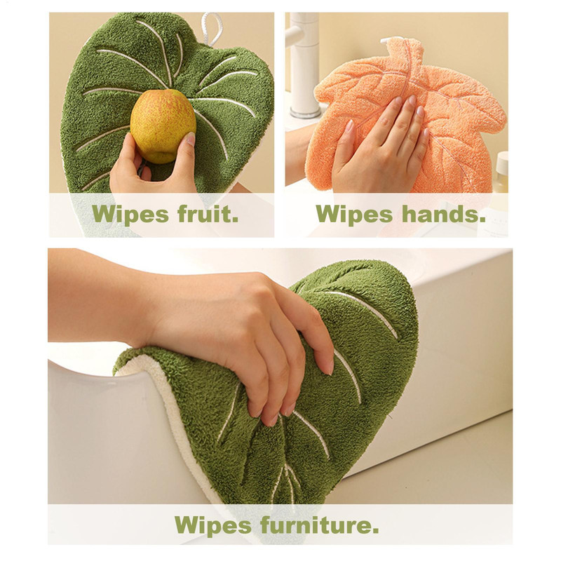 Leaf Print Hand Towels Highly Absorbent Hanging Towel For Kitchen And Bathroom Plant Pattern Cleani 4