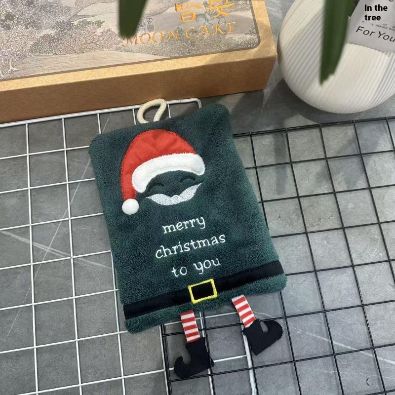 Christmas Hand Towel Thickened Cartoon Kitchen Towel Absorbent Quick Drying Rag Coral Fleece Hangin 7