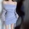 Sensual Off Shoulder Strapless Dress, Womens Early Autumn Mesh Slimming Gown, Hip Covering Bodycon Dress