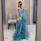 Summer Spring Off-Shoulder Lace Print Halter Dress Casual Party Holiday Dress V-Neck Floor-Length Polyester Fiber Dress