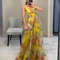 Summer Spring Off-Shoulder Lace Print Halter Dress Casual Party Holiday Dress V-Neck Floor-Length Polyester Fiber Dress