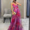 Summer Spring Off-Shoulder Lace Print Halter Dress Casual Party Holiday Dress V-Neck Floor-Length Polyester Fiber Dress