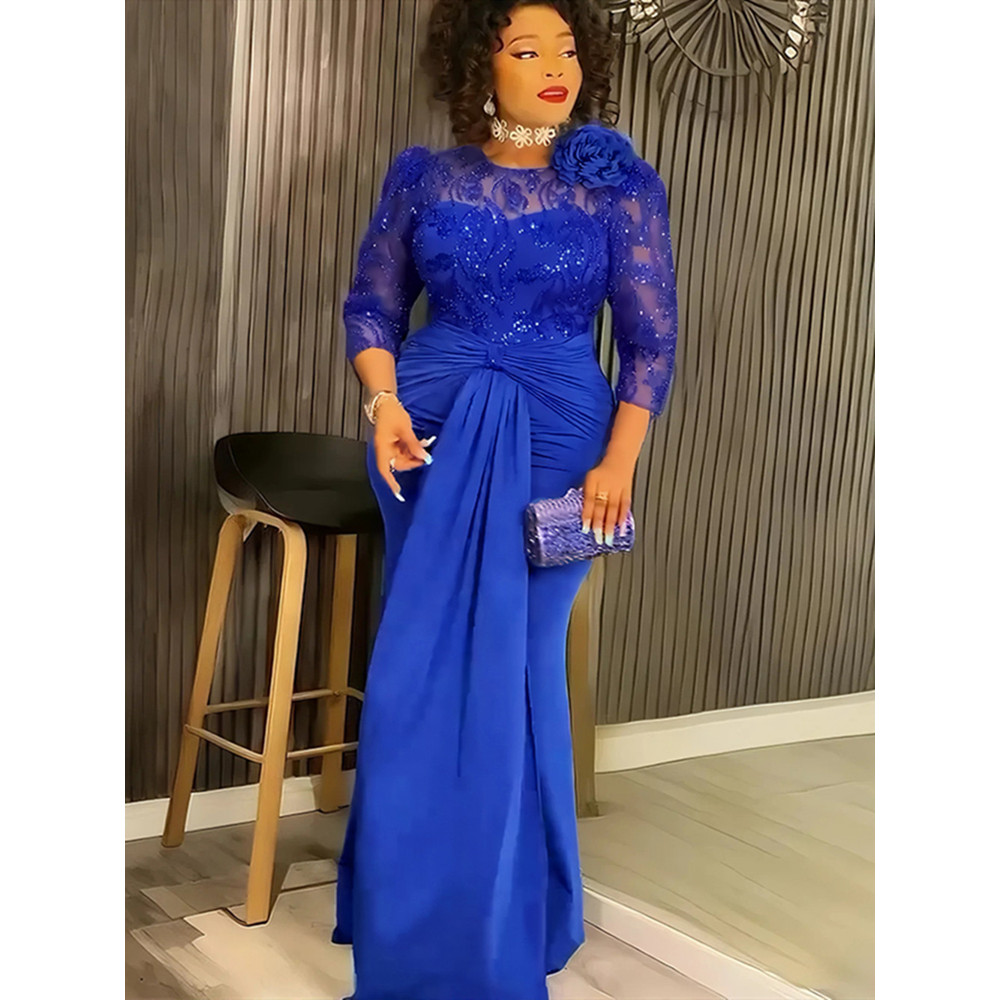 Elegant Dashiki Sequin Party Dress, Sexy Bodycon Long Gown, for Muslim Wedding and Evening Events