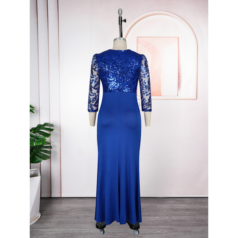 Elegant Dashiki Sequin Party Dress, Sexy Bodycon Long Gown, for Muslim Wedding and Evening Events