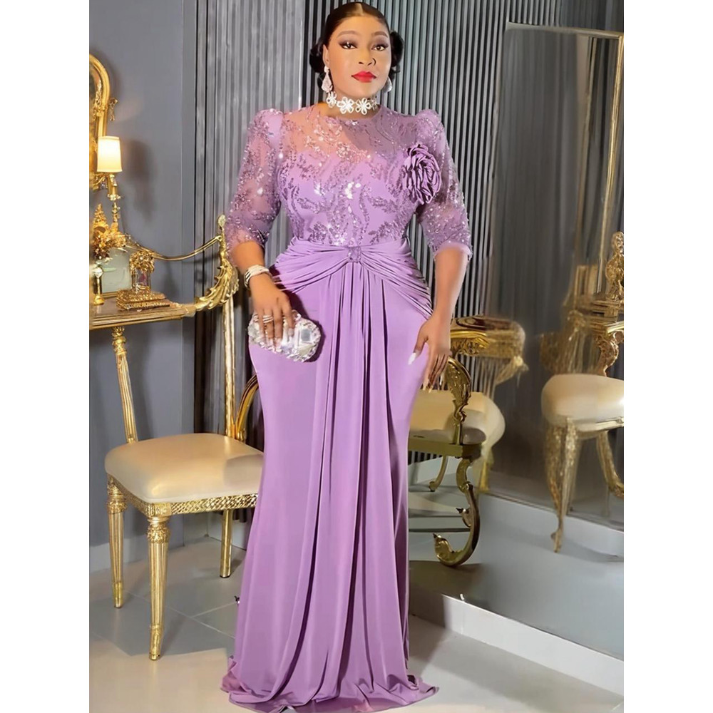 Elegant Dashiki Sequin Party Dress, Sexy Bodycon Long Gown, for Muslim Wedding and Evening Events