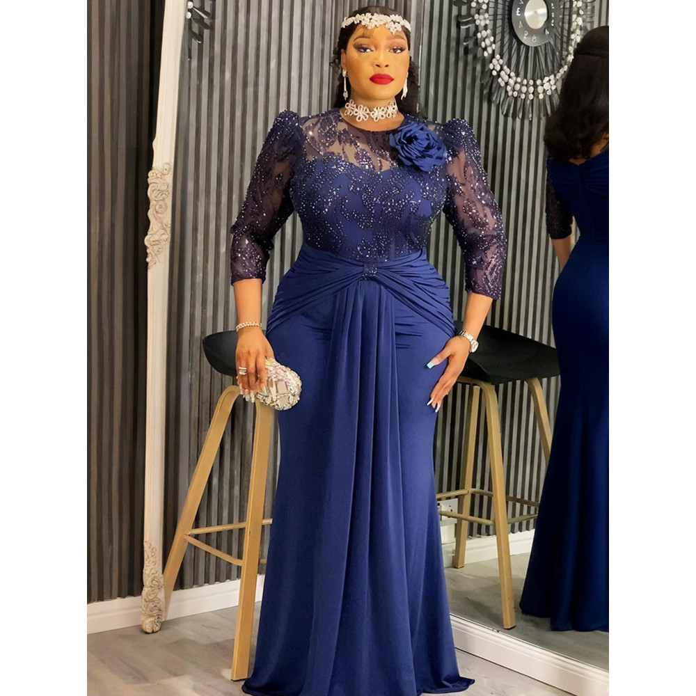 Elegant Dashiki Sequin Party Dress, Sexy Bodycon Long Gown, for Muslim Wedding and Evening Events