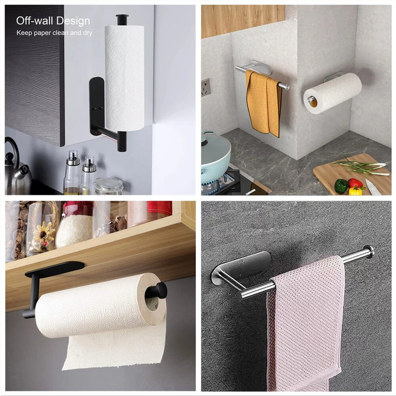 Adhesive Paper Towel Holder Kitchen Tissue Hanger Toilet Roll Dispenser Storage Napkin Rack Bathroo 4