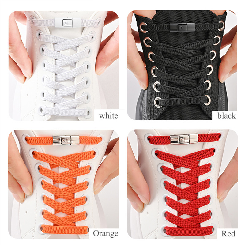 Elastic Press Lock Shoelaces No Tie Shoe Laces For Kids  Adults Widened Flat Shoelace For Sneakers  4