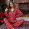 Women's Christmas Pajama Set, Winter Flannel PJs, Striped Checkered Lapel Cardigan, and Long Trousers Homewear