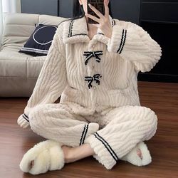 women's pajamas 2pcs set, winter padded and thickened loungewear, cozy princess home wear, soft fleece sleepwear