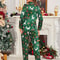 Christmas Reindeer Print Pajama Set for Adults, Satin Long Sleeve Loungewear, Lapel Collar Party Pajamas