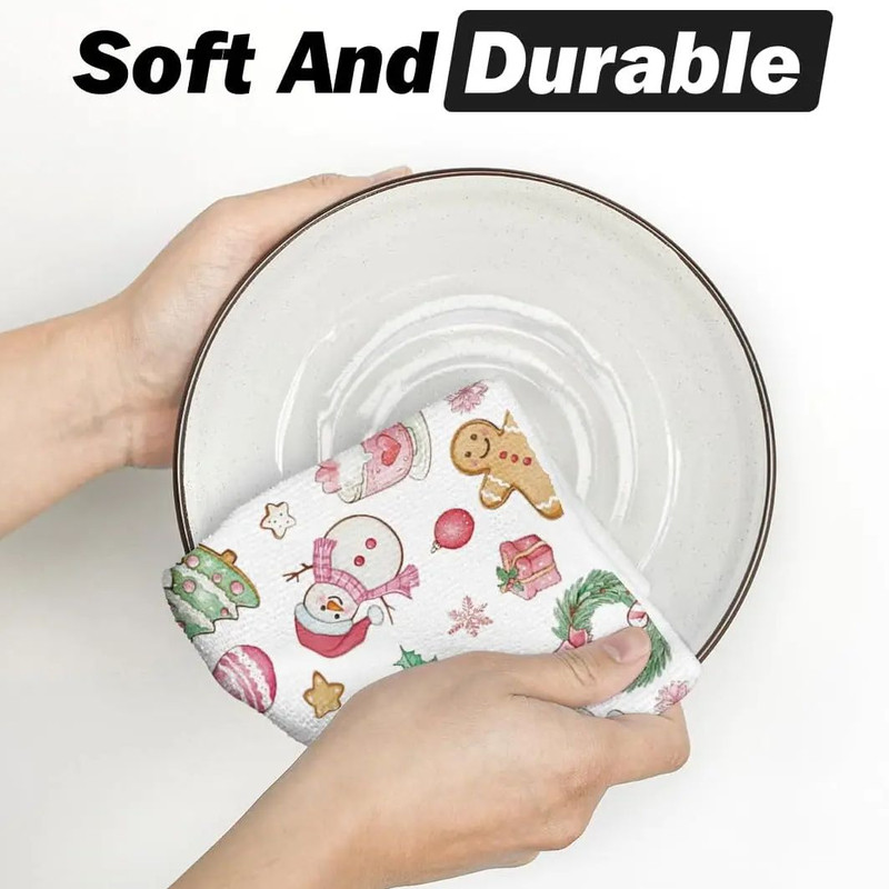 Pink Snowman Christmas Kitchen Towels, Super Soft and Absorbent, Festive Holiday Dish Towels, Baking and Hand Towels