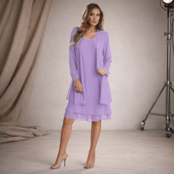 elegant 2 piece chiffon dress set, women casual long sleeve cardigan and dress, wedding evening party outfit