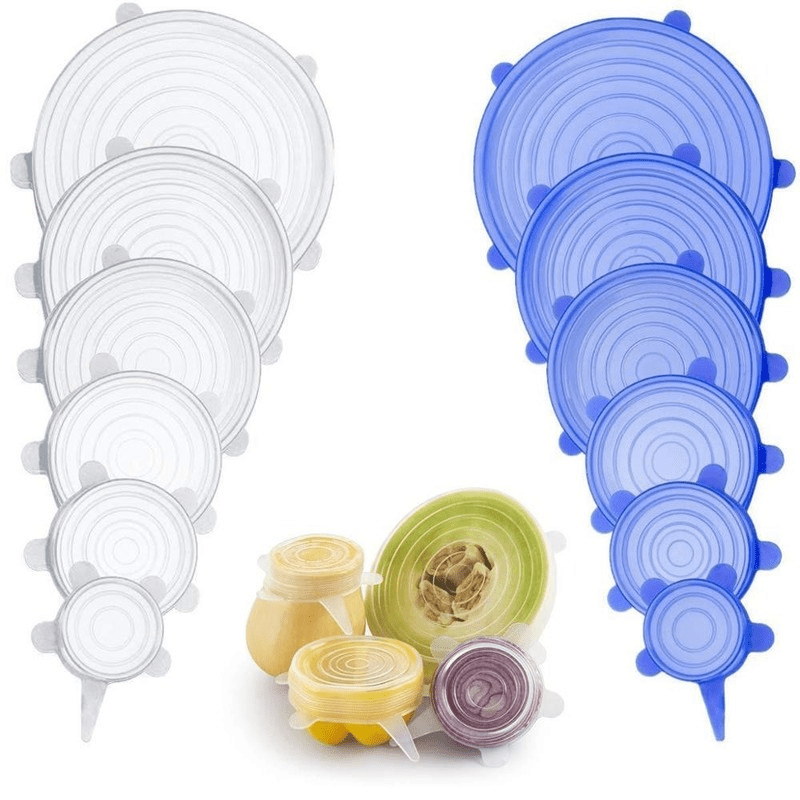 Premium Reusable Silicone Stretch Lids Set Sizes of airtight food covers & dishwasher safe container lids