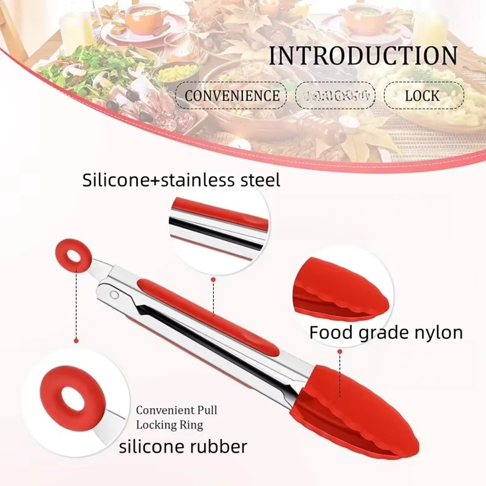 Stainless Steel Non Slip Kitchen Tongs For BBQ Salad And Cooking 3