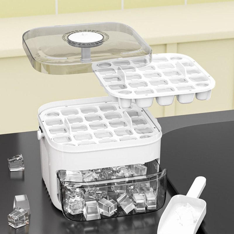 Cube Press Ice Maker With Storage Bin Easy Release Lid 2