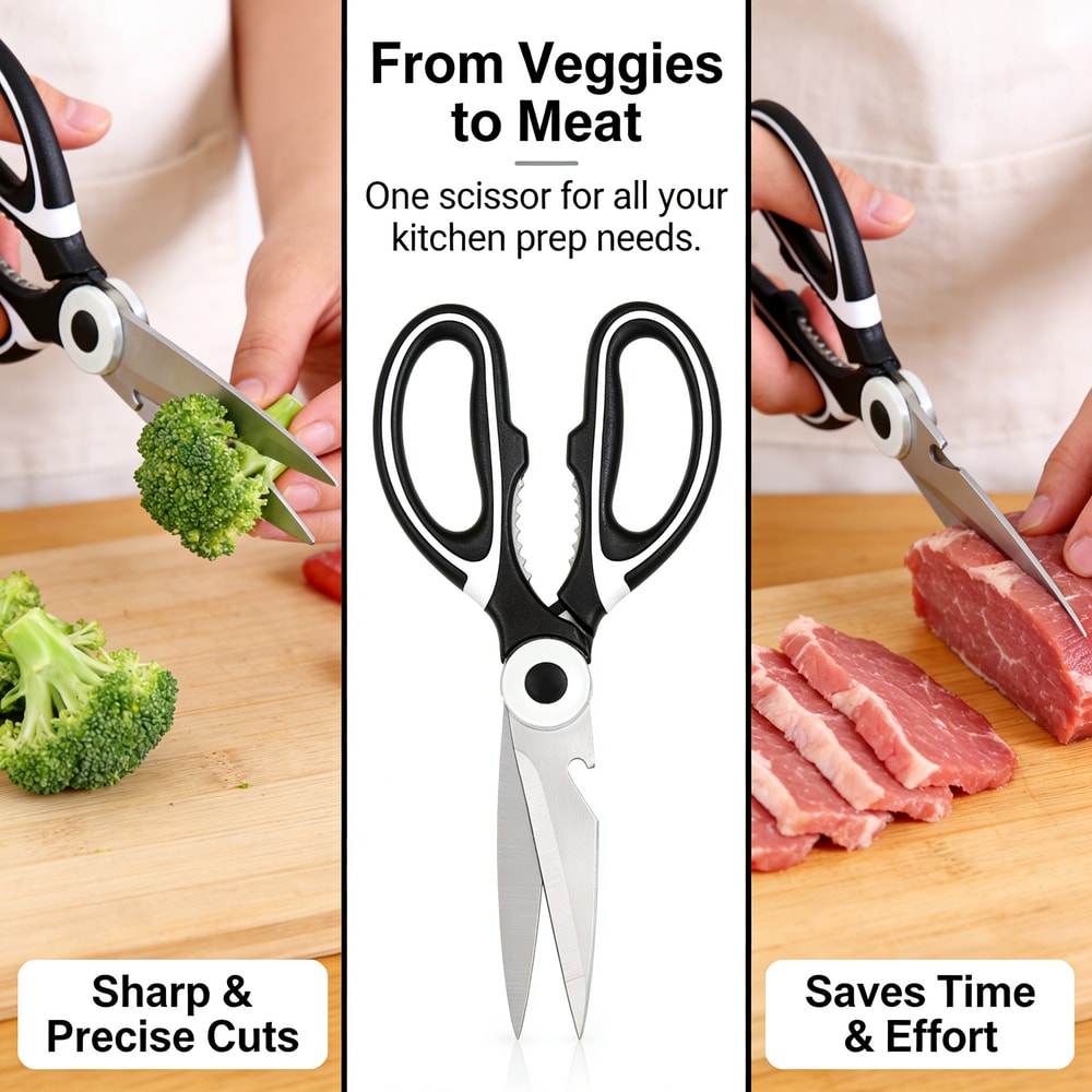 All-in-One Heavy Duty Kitchen Scissors & Ergonomic Shears for Home & Office