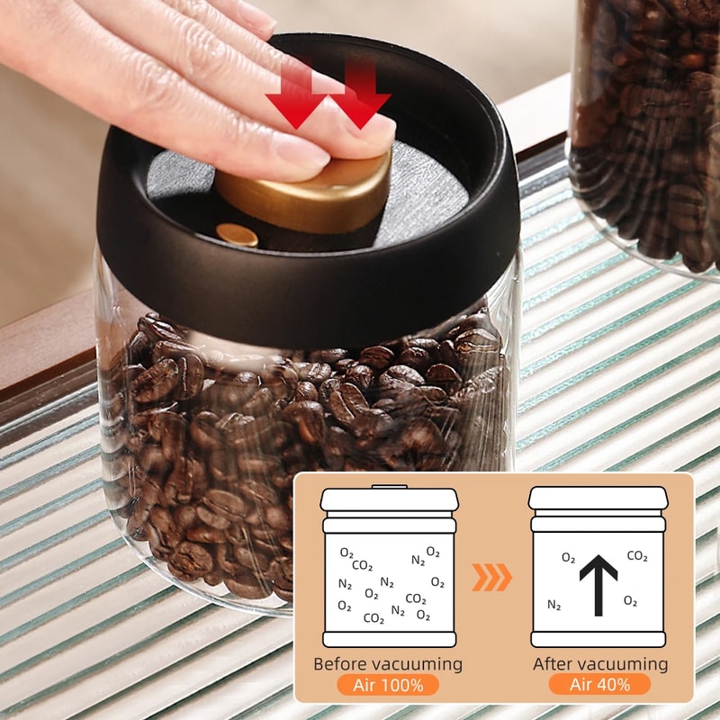 Vacuum Sealed Glass Coffee Bean Storage Jar For Tea Grains And Pantry Freshness 3