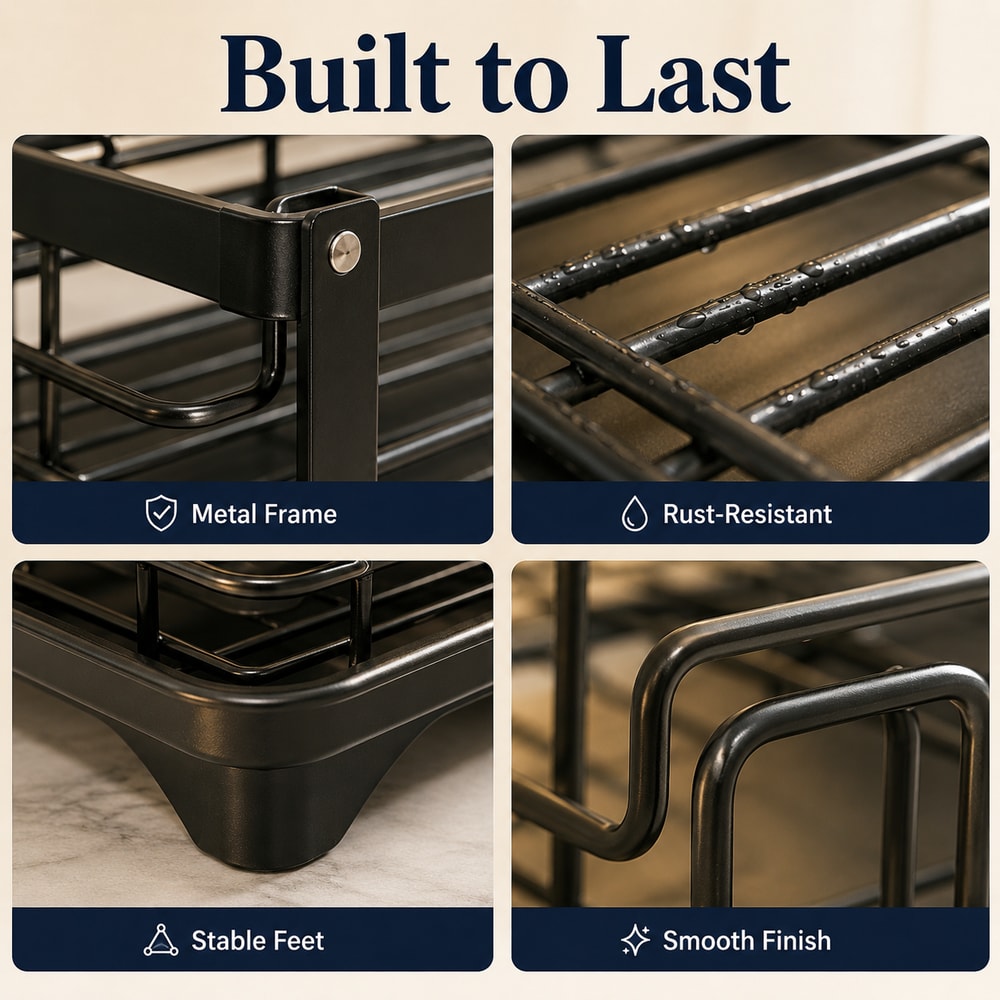 Large Capacity Tier Dish Drying Rack with Rotating Drain Spout & Utensil Cutting Board Holder Countertop Kitchen Org