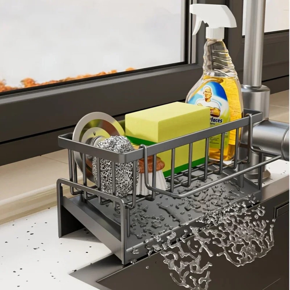 Countertop Drill Free Sink Organizer Draining Soap Holder For Kitchen Storage 0