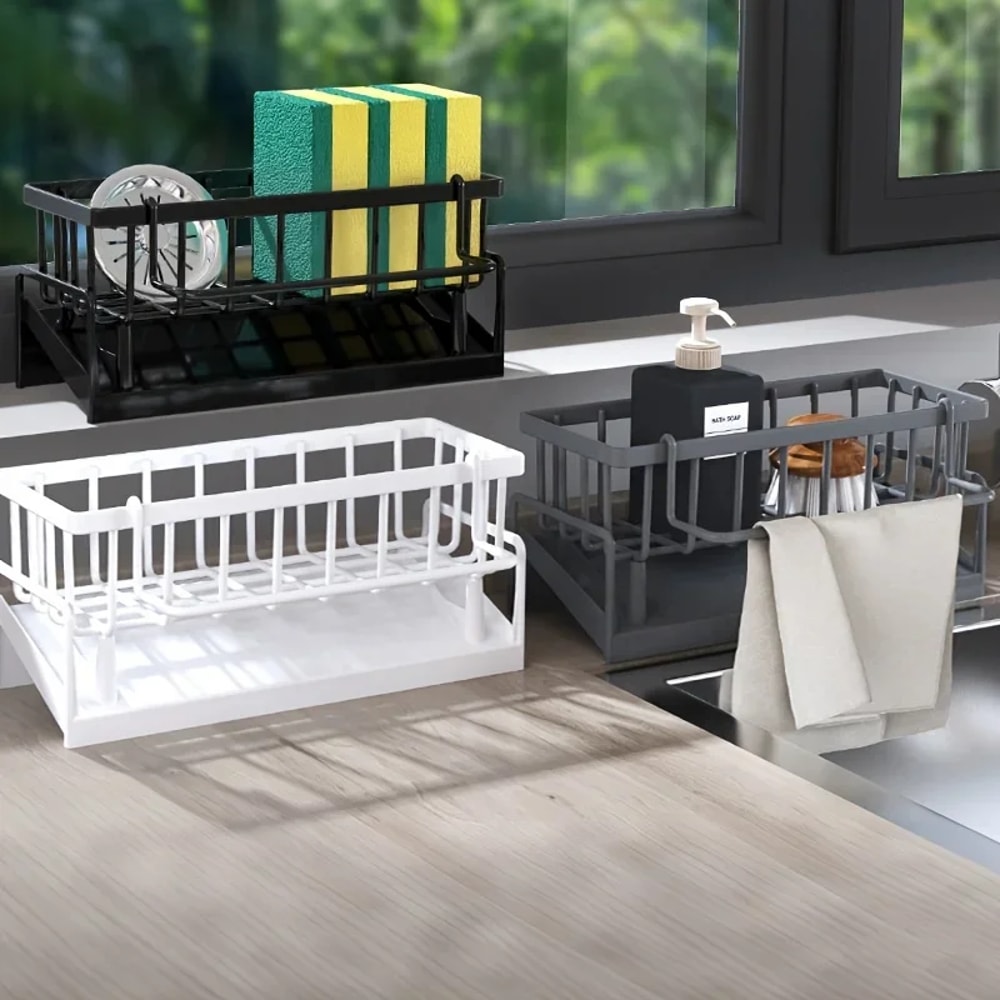 Countertop Drill Free Sink Organizer Draining Soap Holder For Kitchen Storage 2