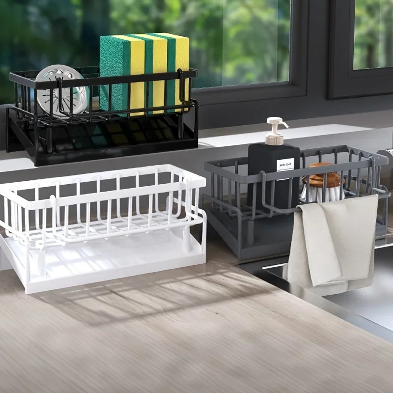 Countertop Drill Free Sink Organizer Draining Soap Holder For Kitchen Storage 2