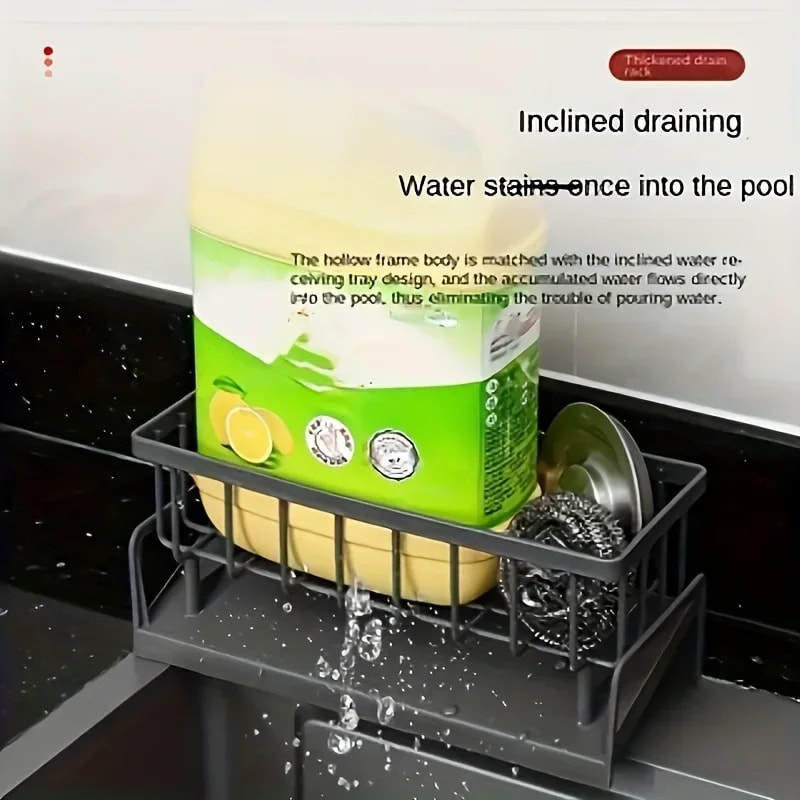 Countertop Drill Free Sink Organizer Draining Soap Holder For Kitchen Storage 3