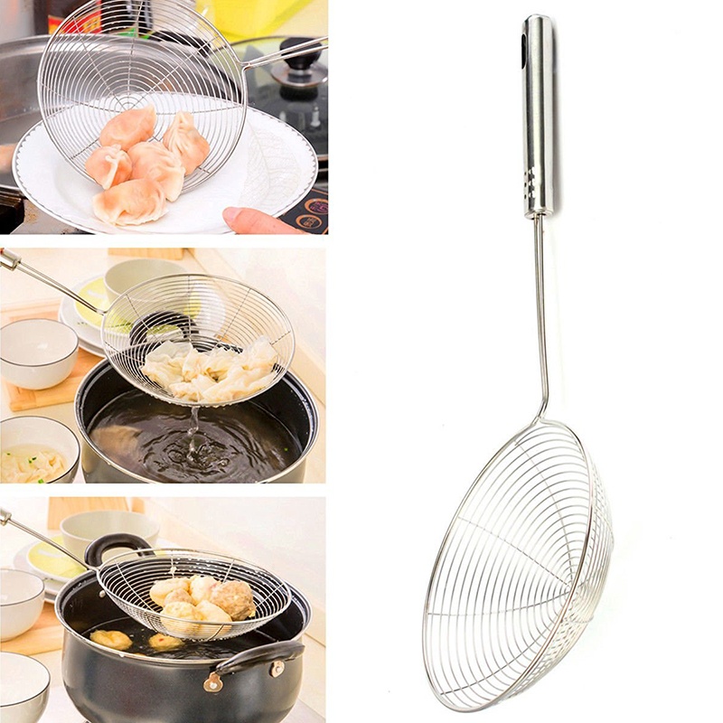 Stainless Steel Frying Strainer with Long Handle Deep Fry Basket & Kitchen Sieve Tool