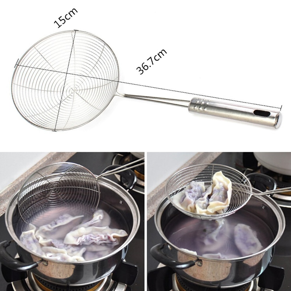 Stainless Steel Frying Strainer with Long Handle Deep Fry Basket & Kitchen Sieve Tool