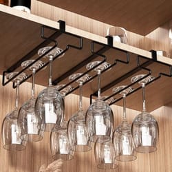 premium no drill under cabinet wine glass rack space saving stemware holder & inverted drain organizer