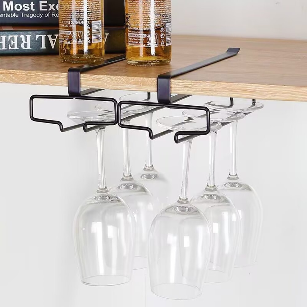 Premium No Drill Under Cabinet Wine Glass Rack Space Saving Stemware Holder Inverted Drain Organiz 1