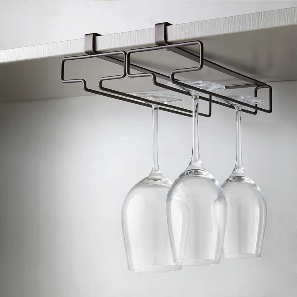 Premium No Drill Under Cabinet Wine Glass Rack Space Saving Stemware Holder Inverted Drain Organiz 3
