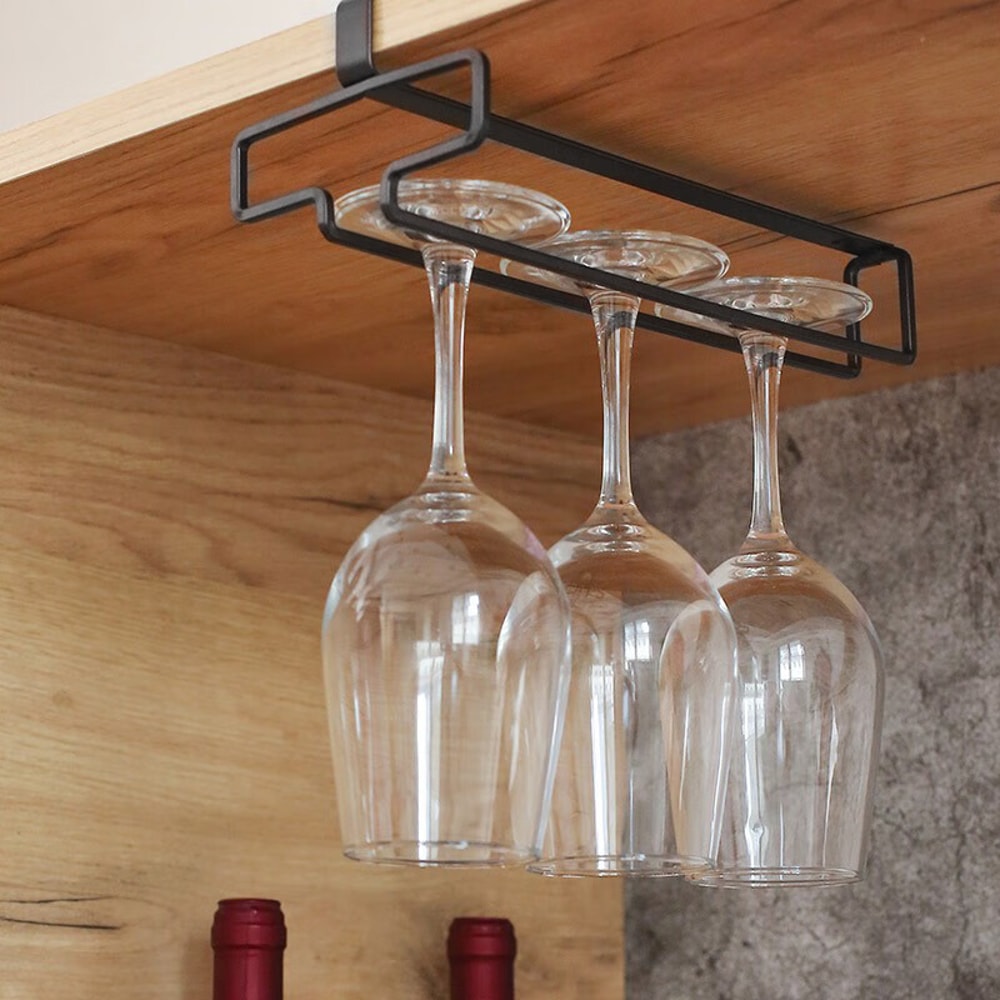 Premium No Drill Under Cabinet Wine Glass Rack Space Saving Stemware Holder Inverted Drain Organiz 5