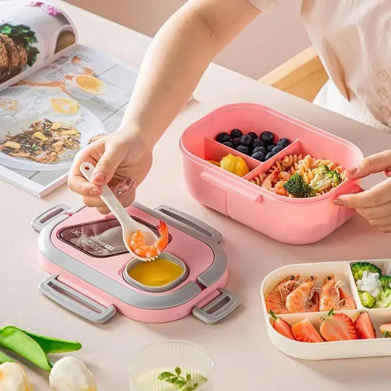 Eco Friendly Wheat Straw Portable Bento Box With Compartments Handle Leakproof Reusable Lunch Cont 2