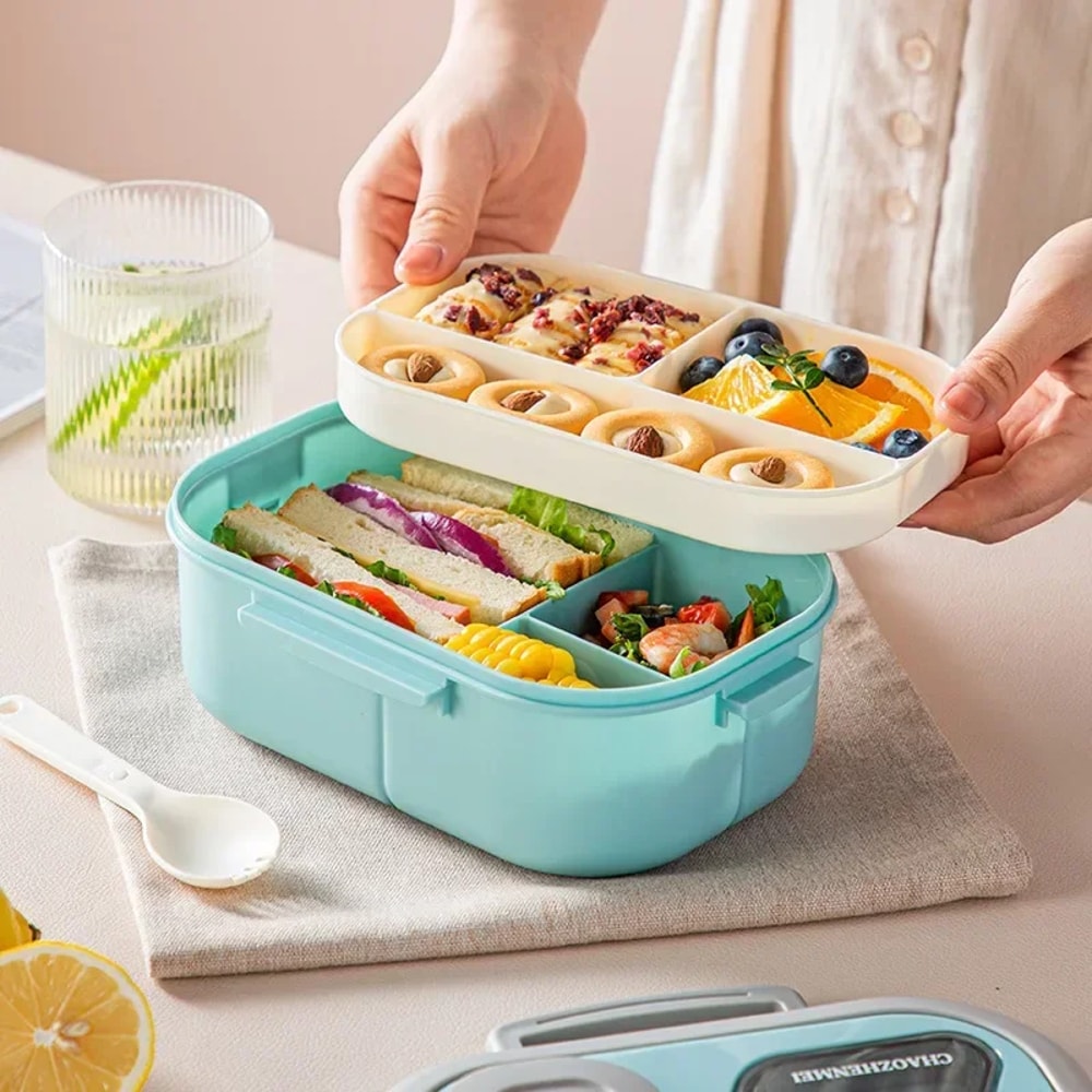 Eco Friendly Wheat Straw Portable Bento Box With Compartments Handle Leakproof Reusable Lunch Cont 3