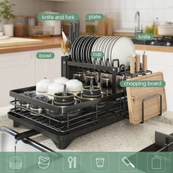 premium tier kitchen dish rack with drainboard space saving countertop dish drying rack & cutlery holder