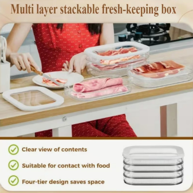 Premium Stackable Fridge Meat Meal Prep Storage Box Airtight Food Keeper 4